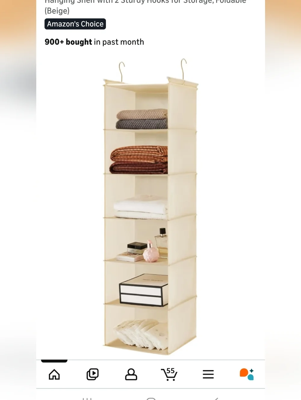 Cream Hanging Closet Organizer - 6-Shelf Home Storage